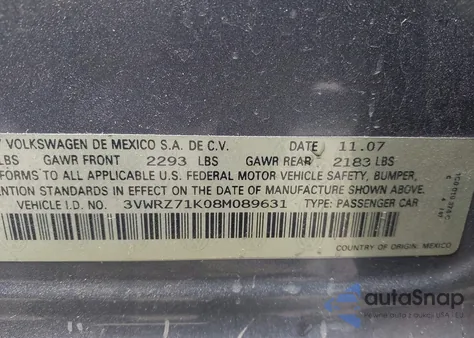 2008 Volkswagen Jetta Se/Sel из США, поврежденный, VIN 3VWRZ71K08M089631